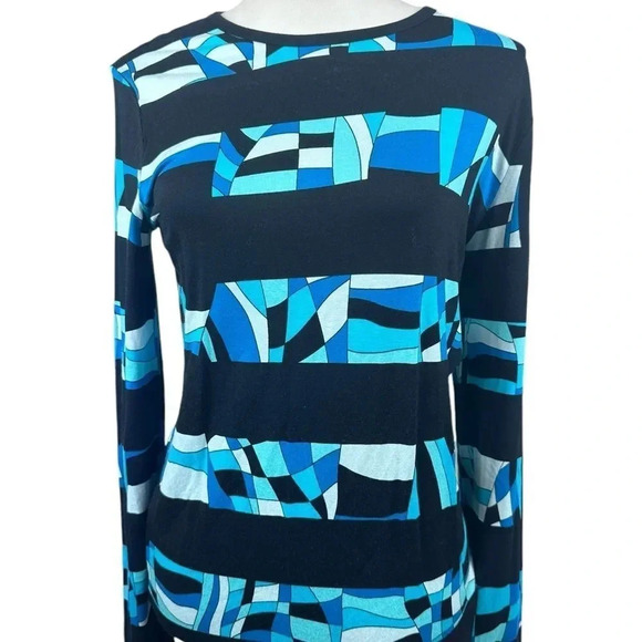 NWT Michael Kors black and blue window pane print long sleeve top size medium - Picture 2 of 10